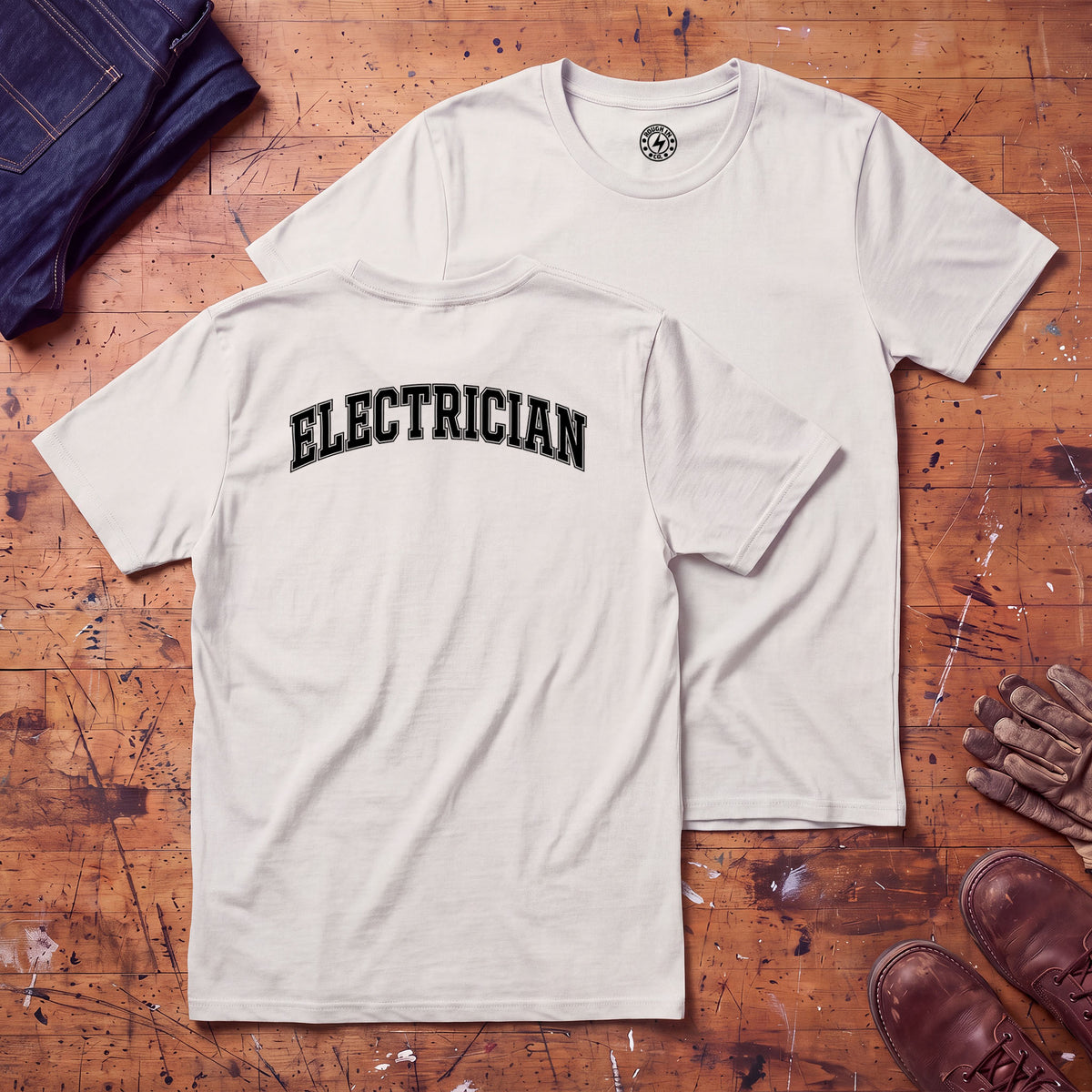Electrician Varsity T-Shirt - Printed on Back