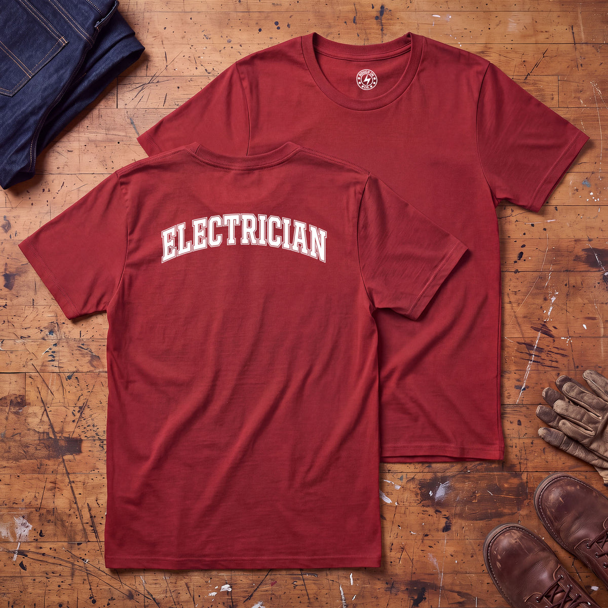 Electrician Varsity T-Shirt - Printed on Back