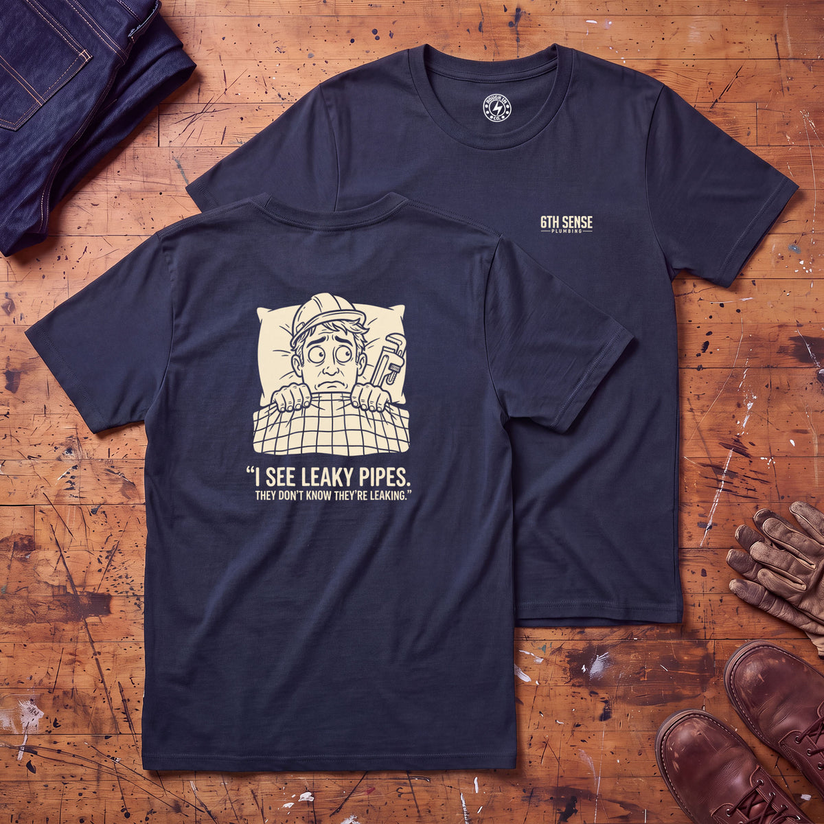 6th Sense Plumbing T-Shirt - Printed on Back
