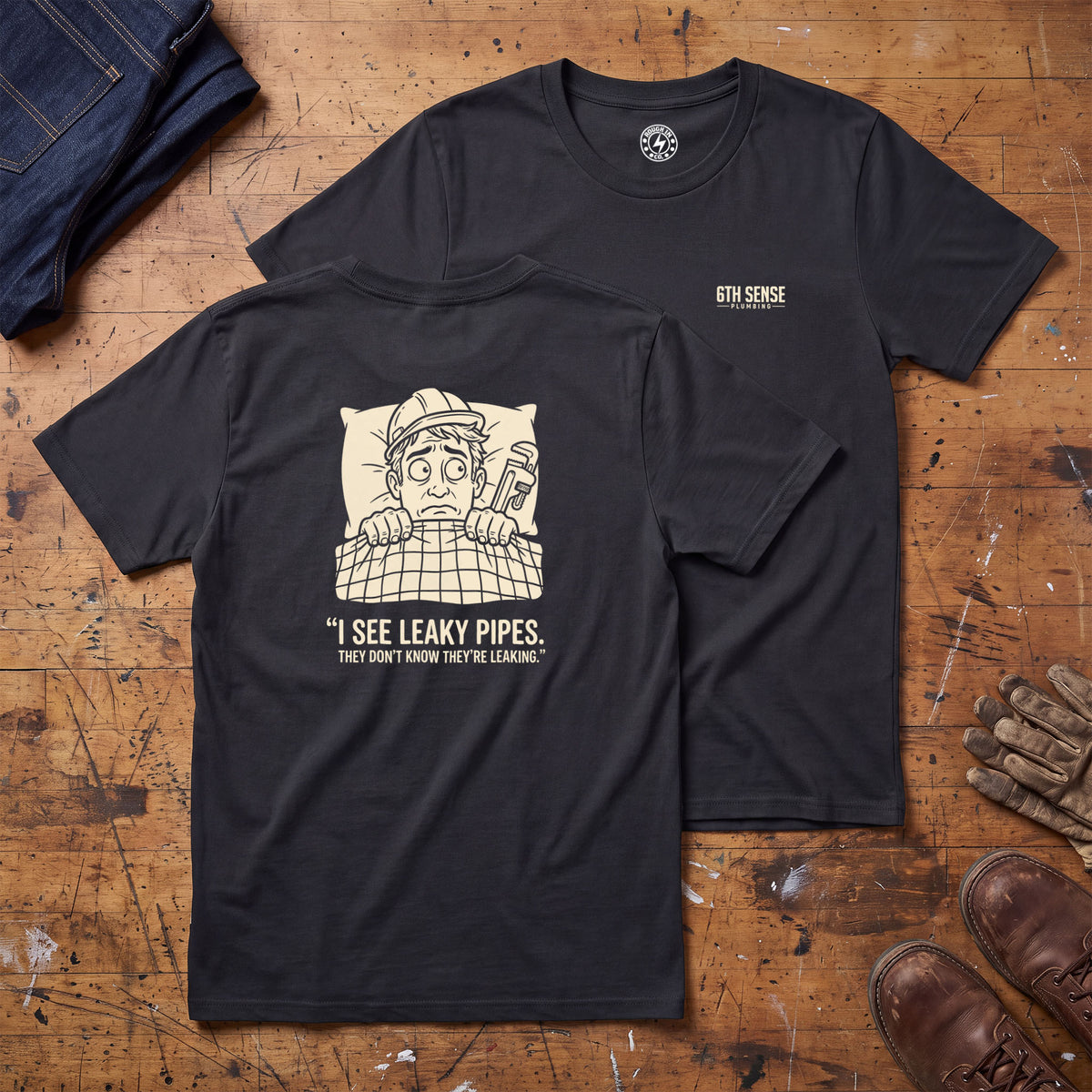 6th Sense Plumbing T-Shirt - Printed on Back