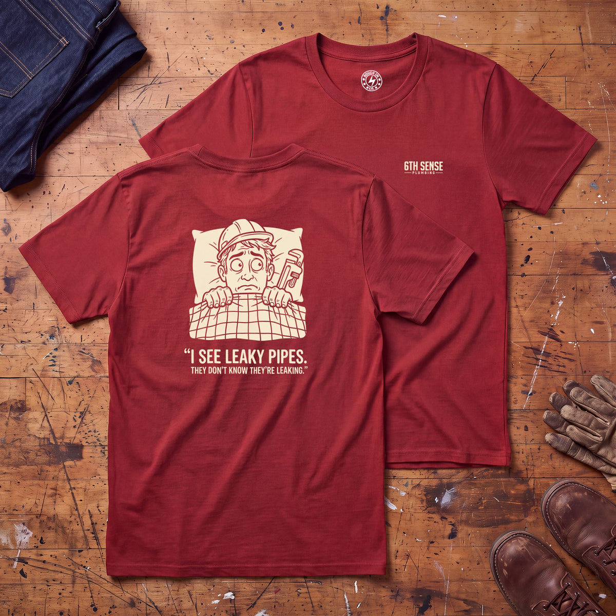 6th Sense Plumbing T-Shirt - Printed on Back