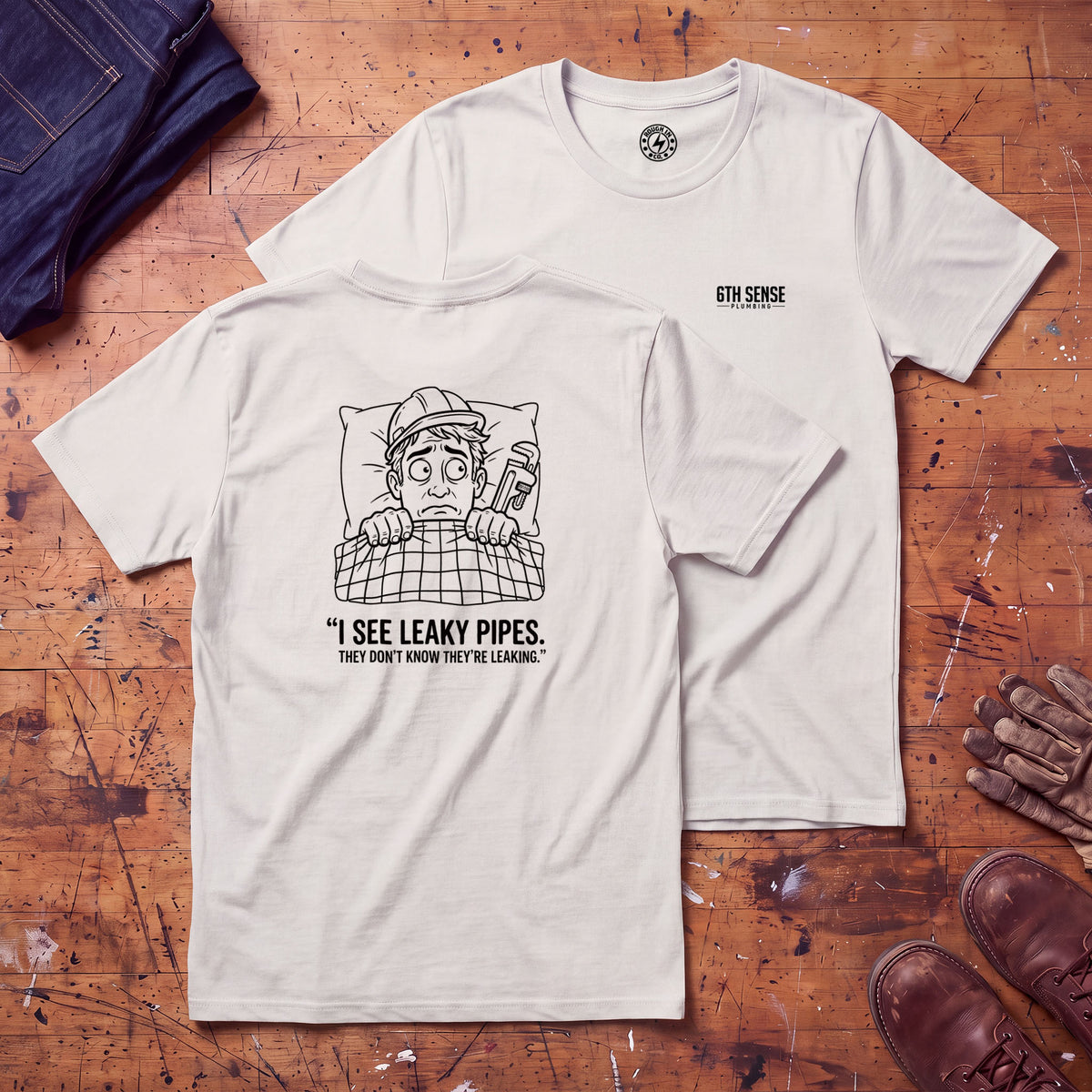 6th Sense Plumbing T-Shirt - Printed on Back