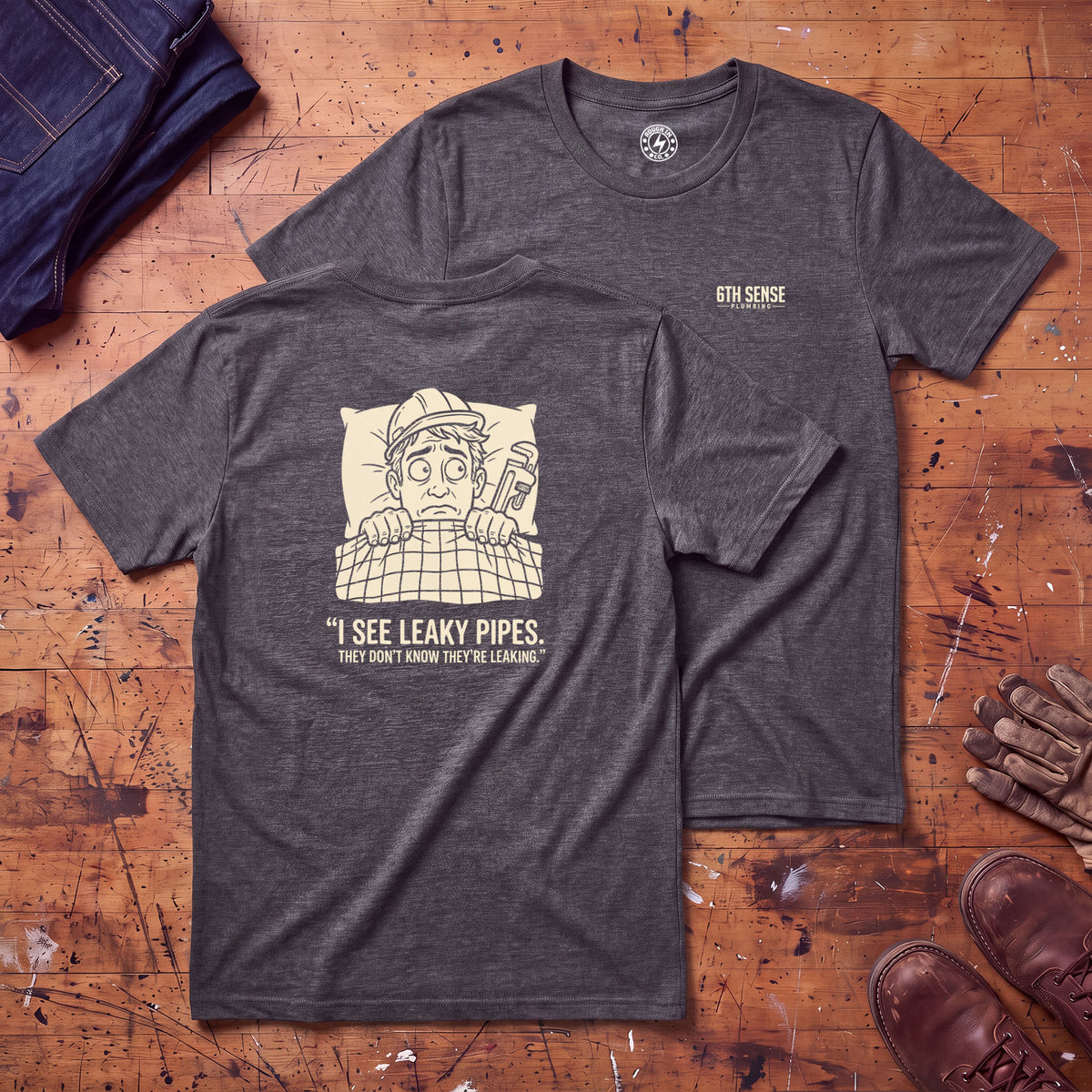 6th Sense Plumbing T-Shirt - Printed on Back