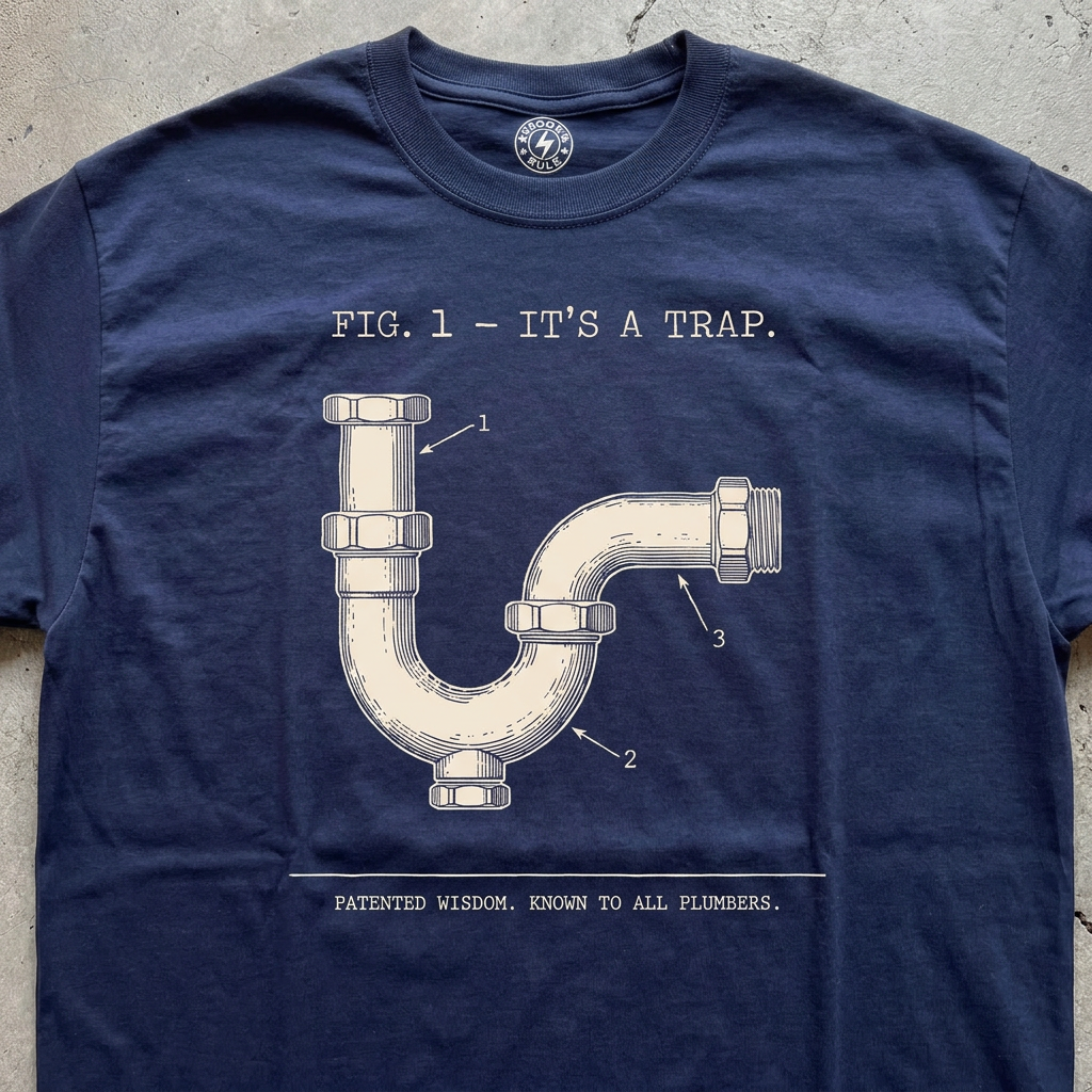 Close-up of navy It's a Trap T-shirt chest design