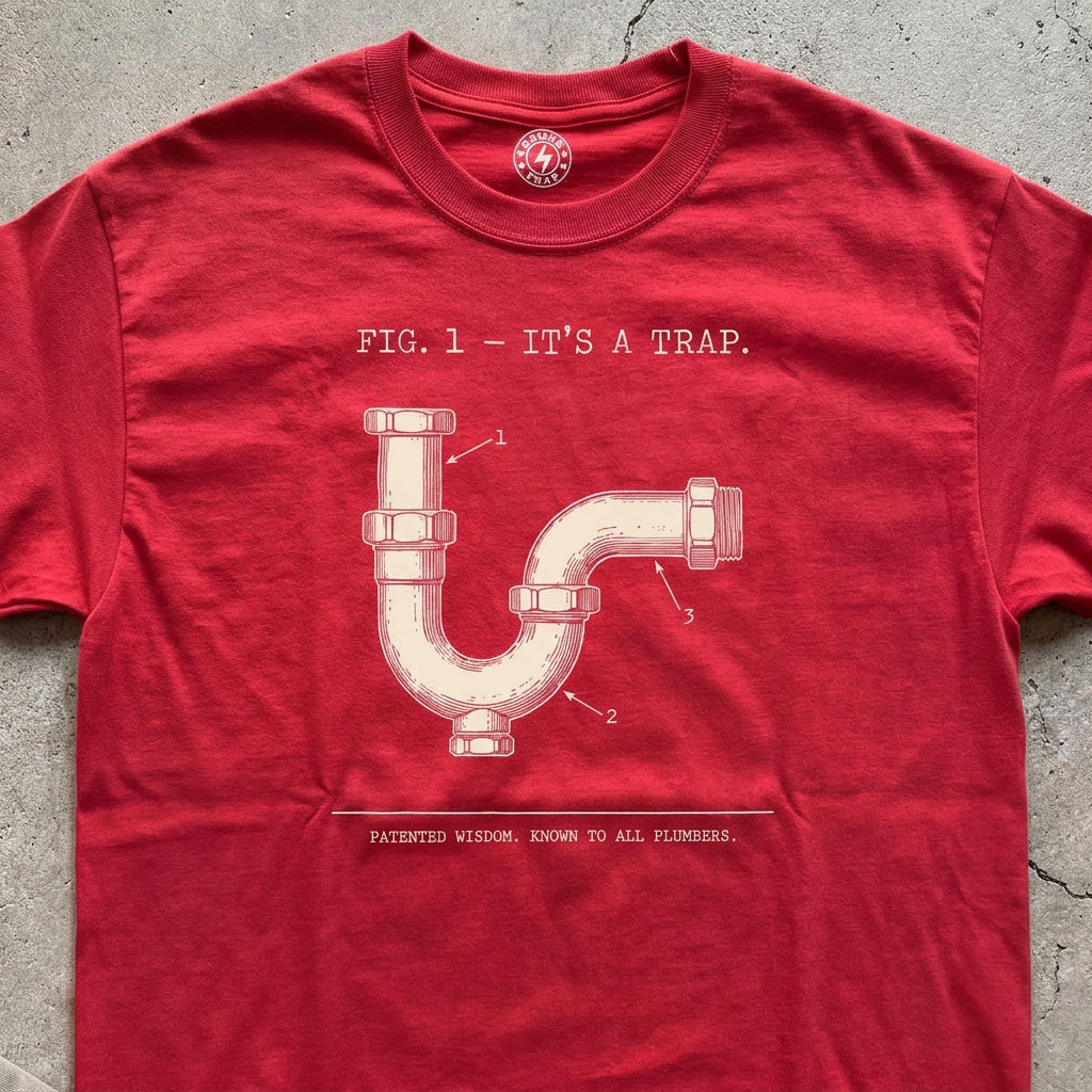Close-up of red It's a Trap T-shirt chest design